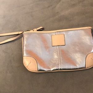 Coach Silver Metallic Large Wristlet.